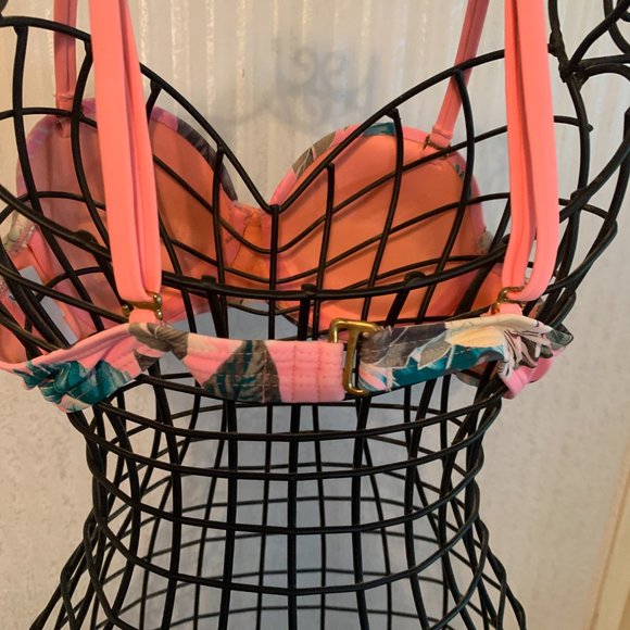 WOMENS - sz small O'rageous Bikini top, peach orange, floral tropical, pushup - Picture 10 of 15